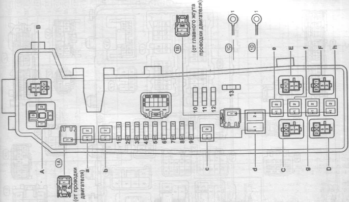 toyota corolla 120 fuse block hood foto circuit, блок предохранителей под капотом предохранителей в королле 120, алексе, рунксе