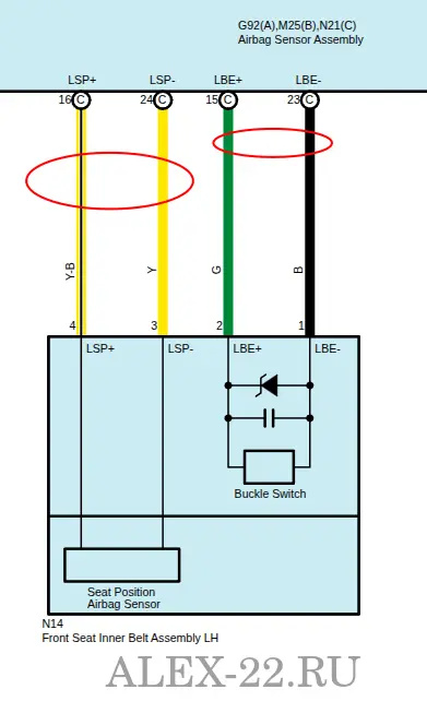 Схема пряжки ремня и датчика положения водительского сидения Totota RAV4 ASA42L