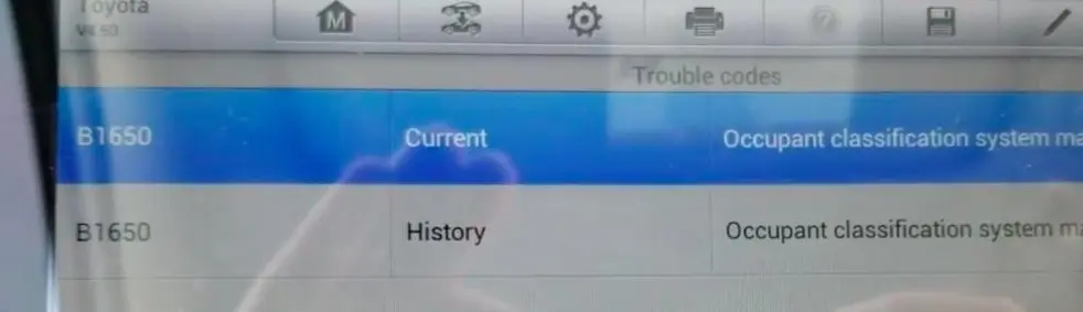 toyota ошибка B1650